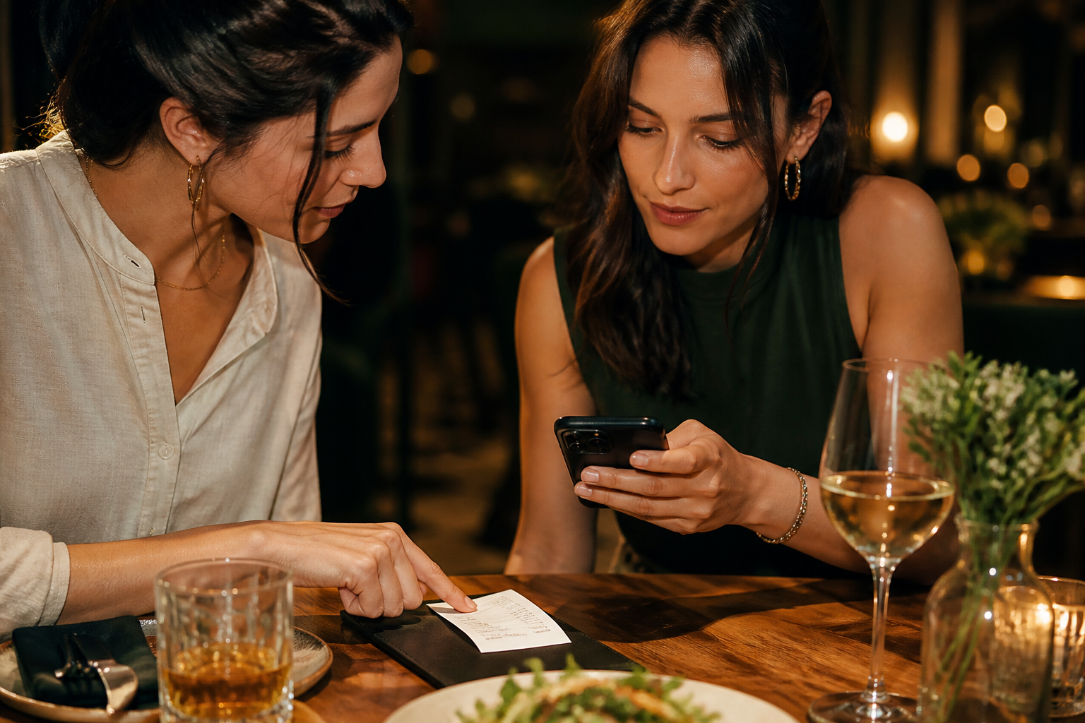 Iemand scant een restaurantbon met de telefoon